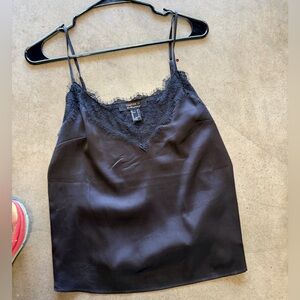 Forever 21 Black Satin Lace-Trim Cami Top